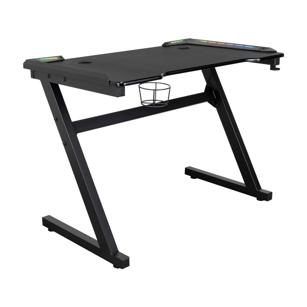 Escritorio gamer Silver negro con luz LED y estructura metálica 100 cm