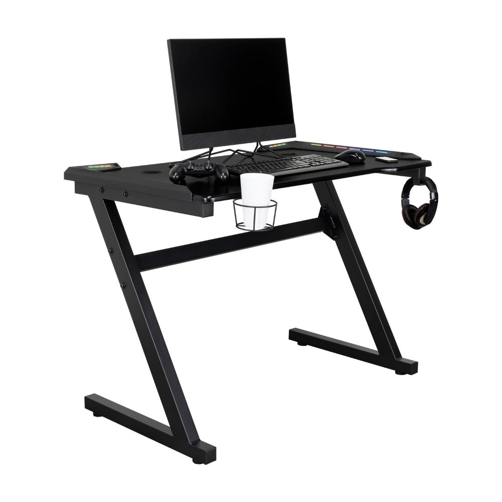 Combo gamer Mind con escritorio negro de luz led y silla gamer reclinable - medidas