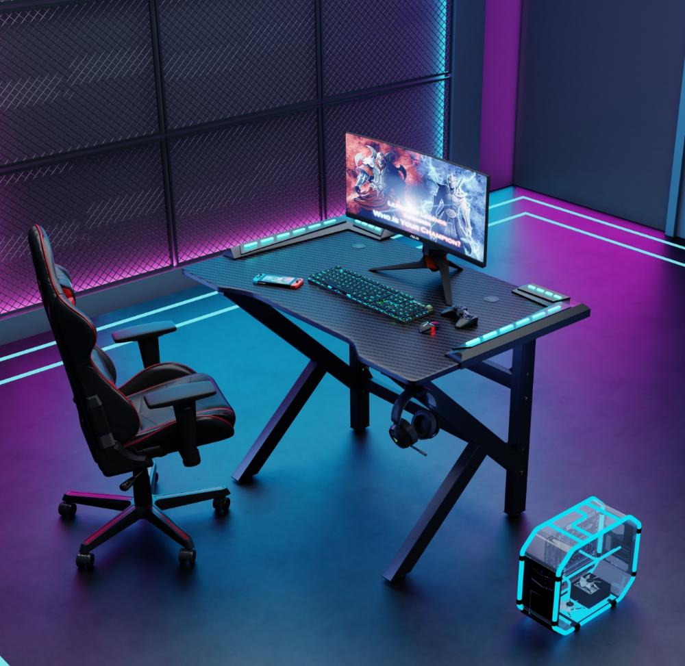 Escritorio gamer Galactic negro con luz LED y estructura metálica, 100 cm