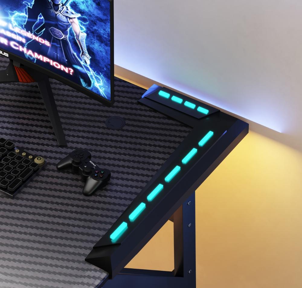 Escritorio gamer Galactic negro con luz LED y estructura metálica, 100 cm - detalle