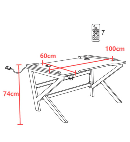 Escritorio gamer Galactic negro con luz LED y estructura metálica, 100 cm - medidas