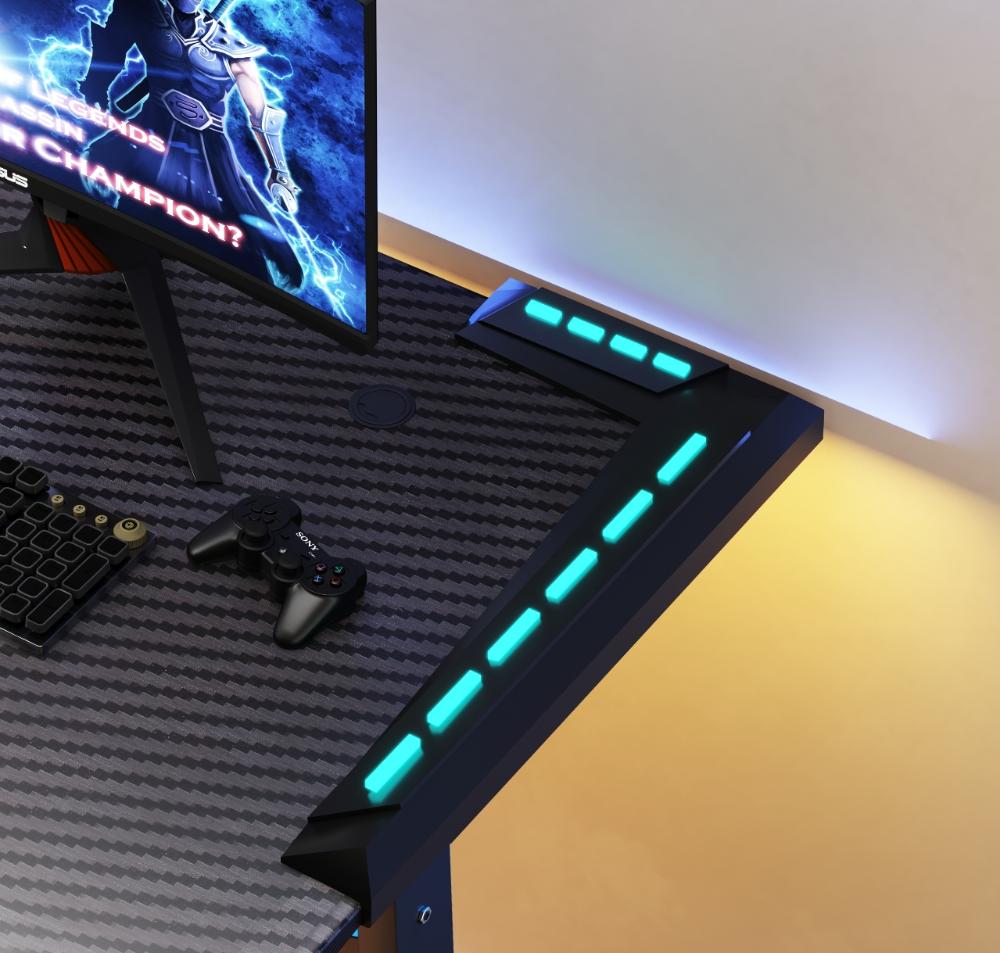 Combo gamer Fire escritorio con luz LED y silla gamer gris reclinable - vista lateral
