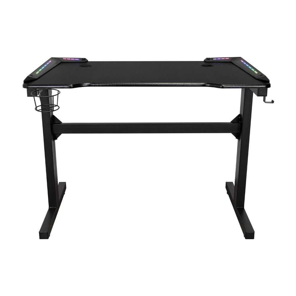 Combo gamer Fire escritorio con luz LED y silla gamer gris reclinable - vista frontal