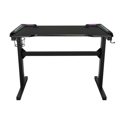 Combo gamer Fire escritorio con luz LED y silla gamer gris reclinable - vista frontal