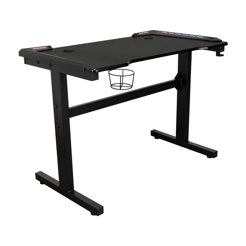 Combo gamer Fire escritorio con luz LED y silla gamer gris reclinable - vista lateral
