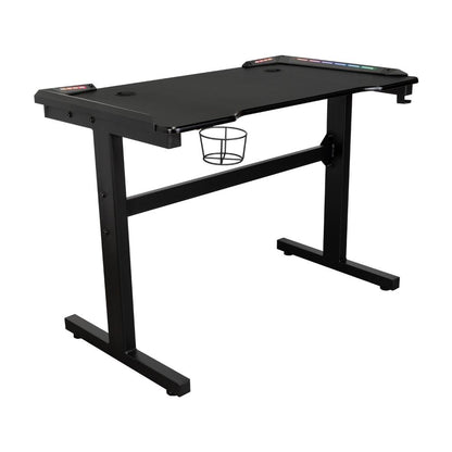 Combo gamer Fire escritorio con luz LED y silla gamer gris reclinable - vista lateral
