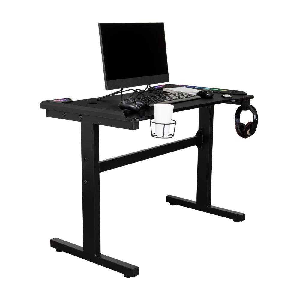 Combo gamer Fire escritorio con luz LED y silla gamer gris reclinable - detalle de acabado