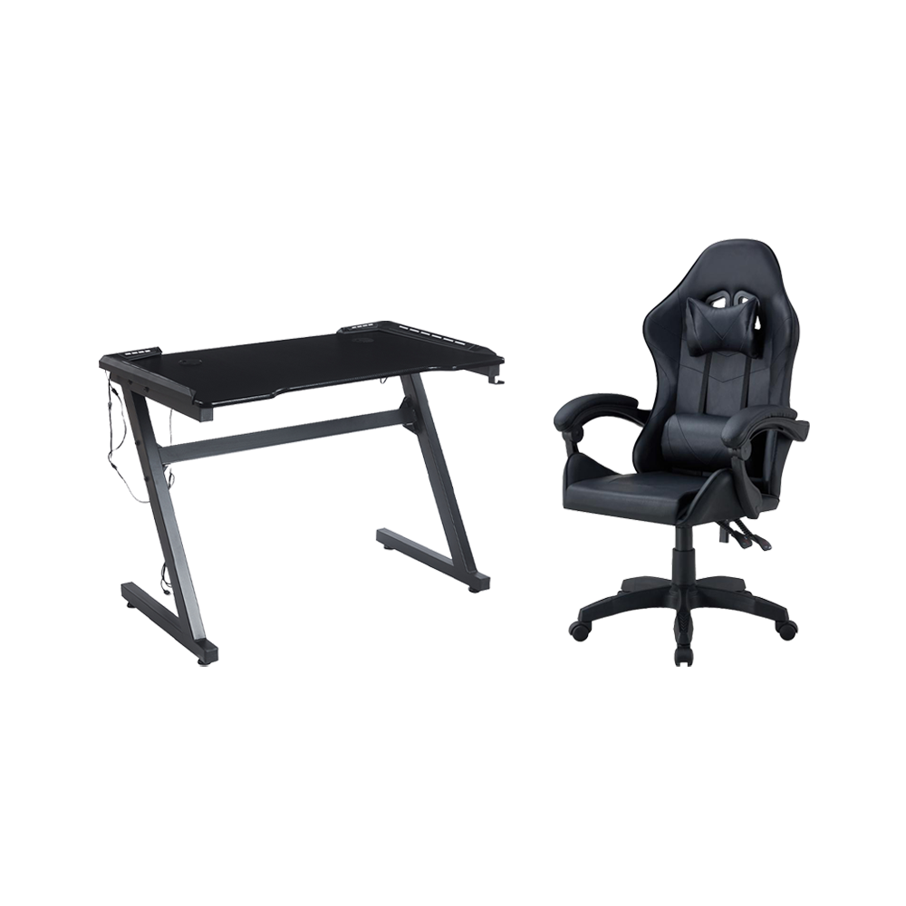 Combo gamer Mind con escritorio negro de luz led y silla gamer reclinable