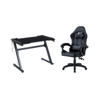 Combo gamer Mind con escritorio negro de luz led y silla gamer reclinable