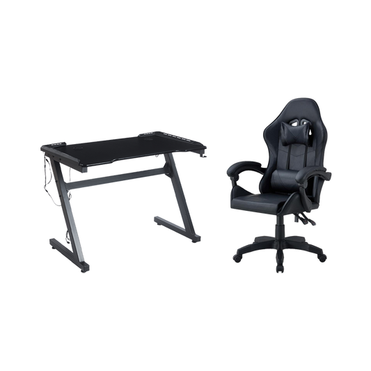 Combo gamer Mind con escritorio negro de luz led y silla gamer reclinable