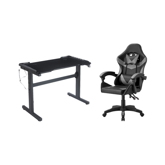 Combo gamer Fire escritorio con luz LED y silla gamer gris reclinable