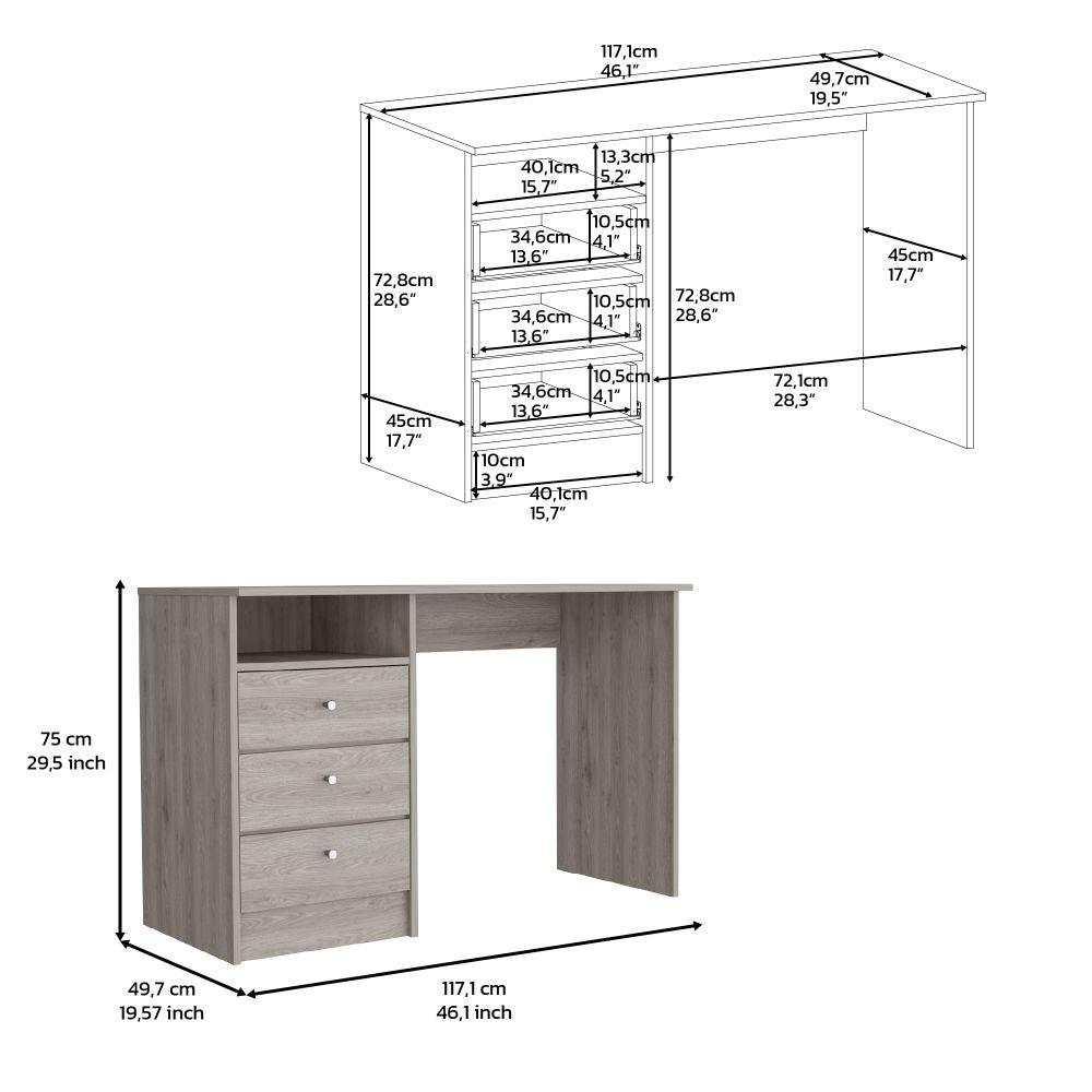 Escritorio Marbelle, Humo, con Tres Cajones ZF - VIRTUAL MUEBLES