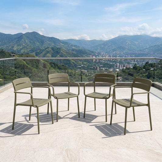 Set de 4 Sillas Sicilia, Color Gris Claro, con Espaldar, Reposa Brazos y Diseño Minimalista