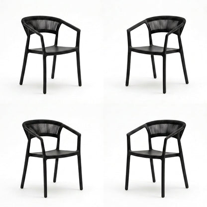 Set de 4 Sillas Balí, Negro, con Espaldar en Cuerdas y Diseño Moderno