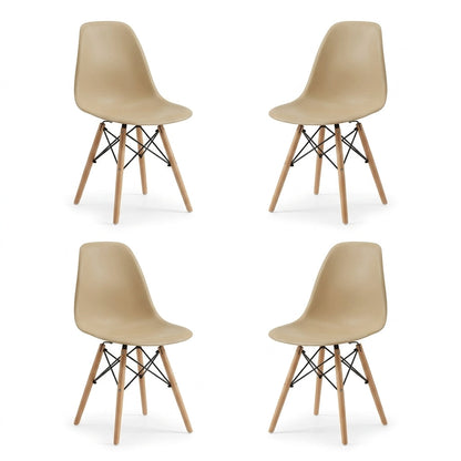 Set de 4 Sillas Eames, Color Taupe, con Patas de Madera