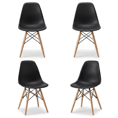 Set de 4 Sillas Eames, Color Negro, con Patas de Madera