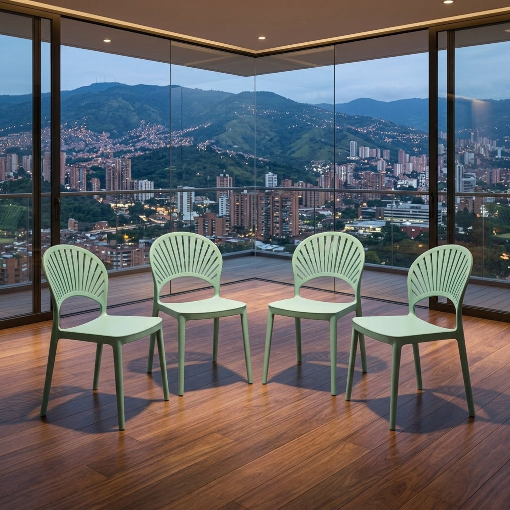 Set de 4 Sillas Paraíso, Color Azul Claro, con Espaldar y Diseño Moderno