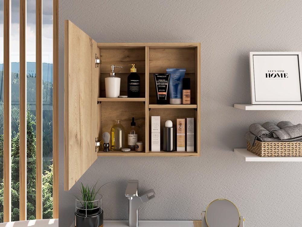 Gabinete de Baño Luma, Café Claro, con Puerta Espejo y Entrepaños Para Ubicar Múltiples Objetos - VIRTUAL MUEBLES