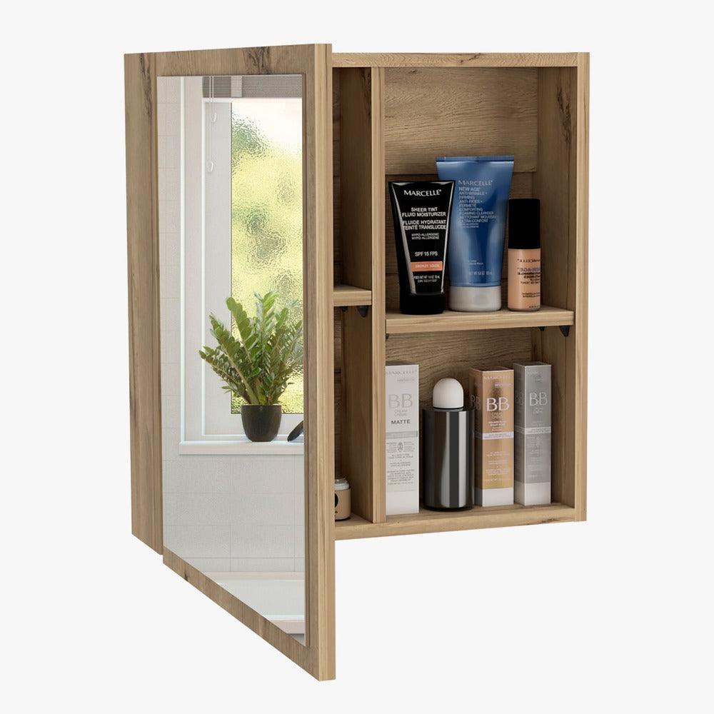 Gabinete de Baño Luma, Café Claro, con Puerta Espejo y Entrepaños Para Ubicar Múltiples Objetos - VIRTUAL MUEBLES