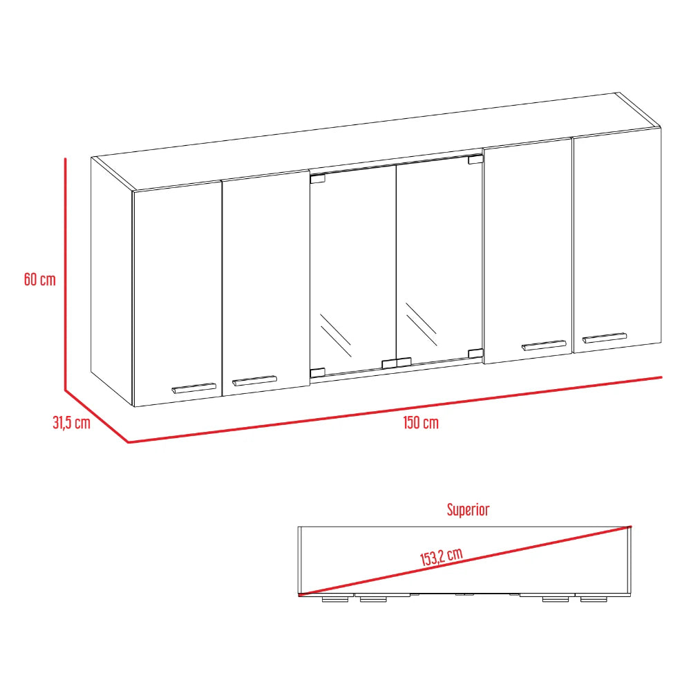 Gabinete de Cocina Superior 150 Vidrio RTA Blanco Miel