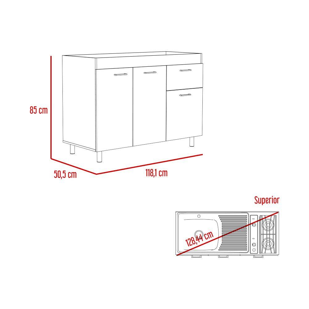 Gabinete Inferior Roswy color Castaño y Blanco Duqueza para Cocina.