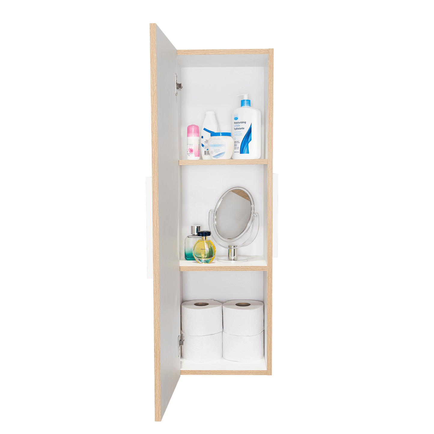 Gabinete de Baño Picasso, Blanco y Café Claro, con Espacio Para Guardar Objetos de Aseo ZF - VIRTUAL MUEBLES