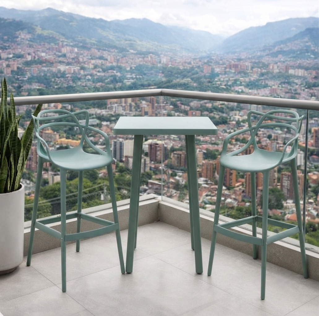 Set de 4 Sillas para Bar Palermo, Verde, con Reposa Pies Doble Propósito