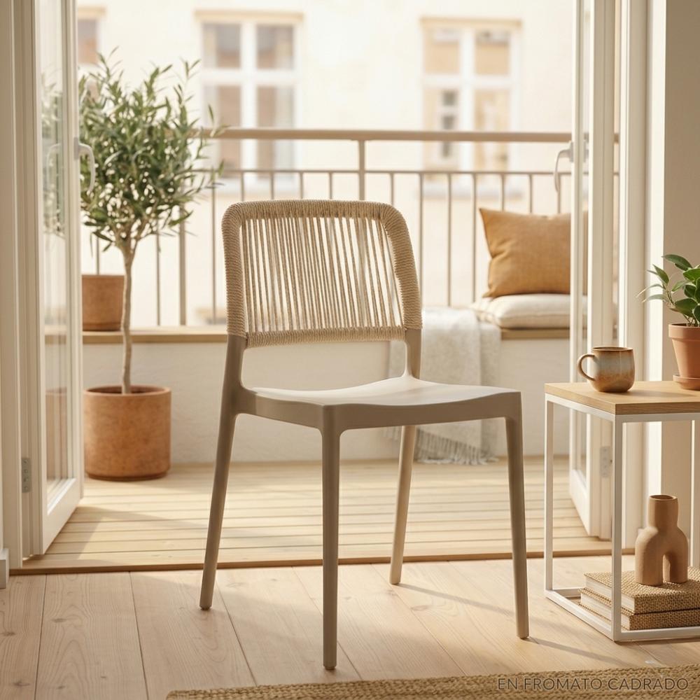 Set de 4 Sillas Houston, Color Taupe, con Espaldar Tejido, vista lateral