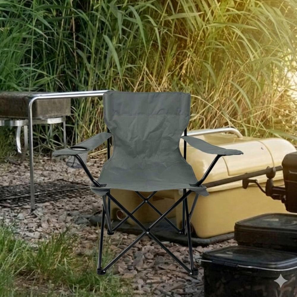 Set de 4 Sillas Plegable Camping Tanzania, Gris Oscuro, Incluye Bolsa de Transporte