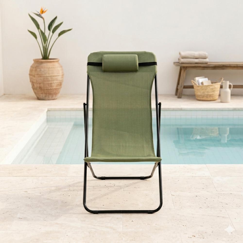 Set de 4 Sillas Plegable Reclinable Zambia, Verde, con Tres Posiciones, en ambiente