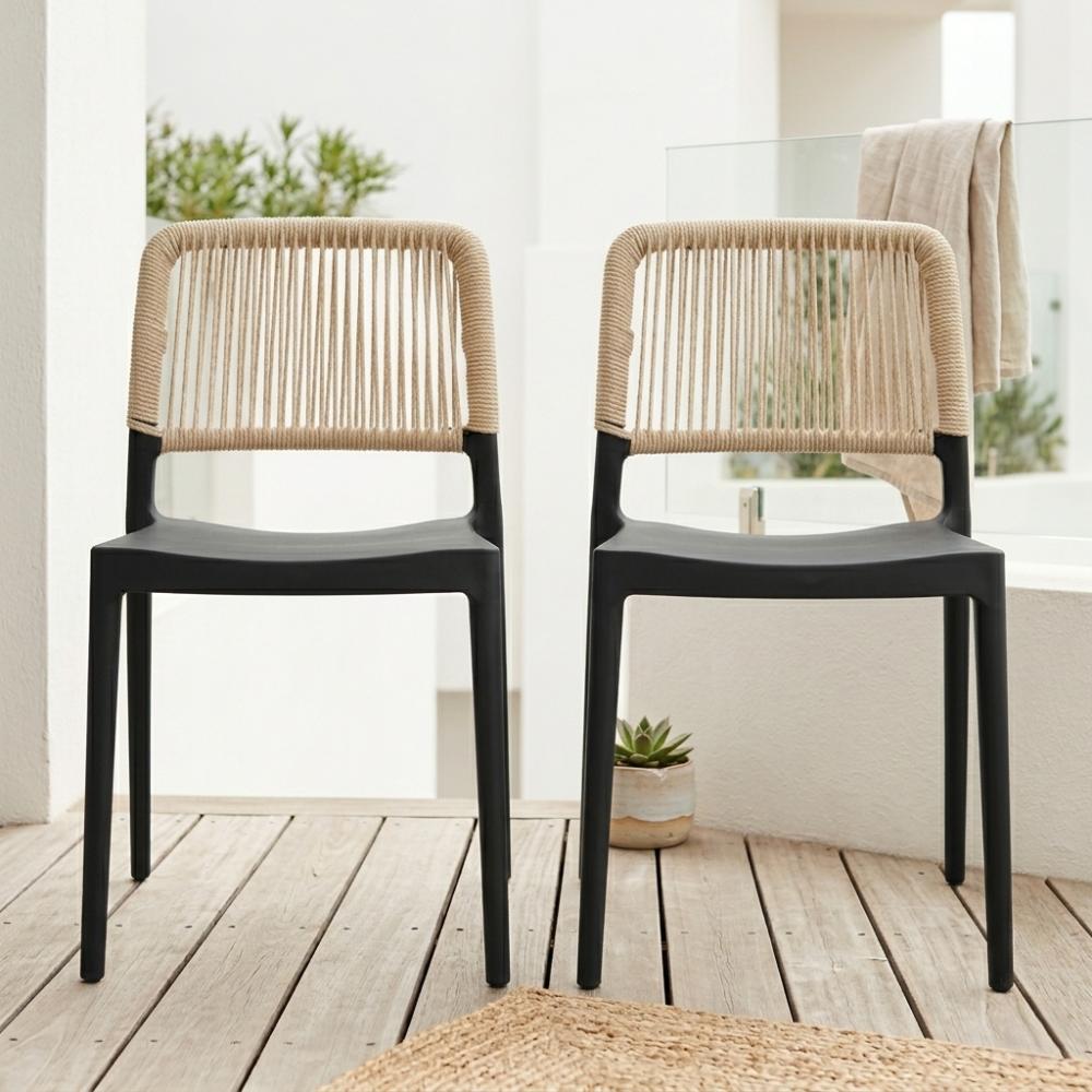 Set de 4 Sillas Houston, Color Negro, con Espaldar Tejido