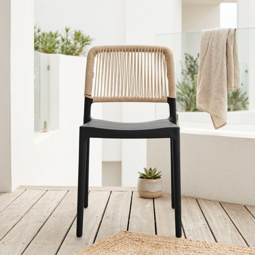 Set de 4 Sillas Houston, Color Negro, con Espaldar Tejido