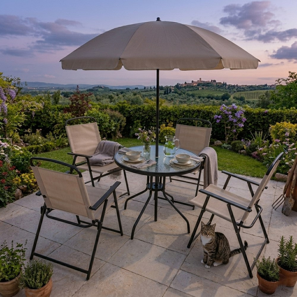 Sala de Terraza Jardín, Beige, Incluye Sombrilla, vista frontal