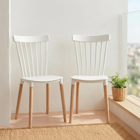 Set de 2 Sillas Georgia, Color Blanco, con Patas de Madera y Diseño Minimalista