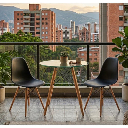 Silla Eames, Color Negro, con Patas de Madera, vista lateral