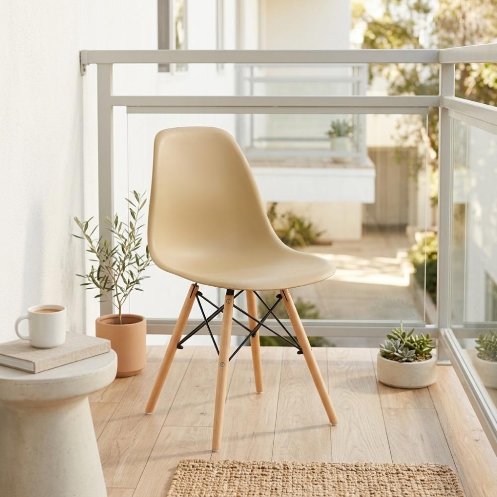 Set de 4 Sillas Eames, Color Taupe, con Patas de Madera