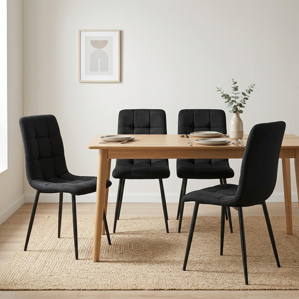 Set de 4 Sillas Flex, Color Negro, con Espaldar y Diseño Moderno, vista lateral