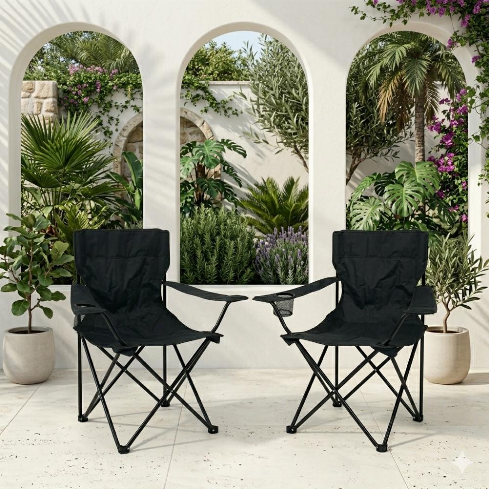 Silla Plegable Camping Tanzania, Negro, Incluye Bolsa de Transporte