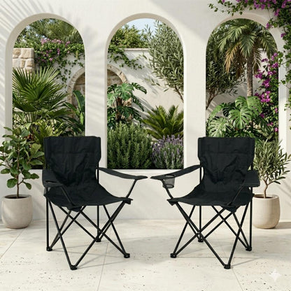 Silla Plegable Camping Tanzania, Negro, Incluye Bolsa de Transporte