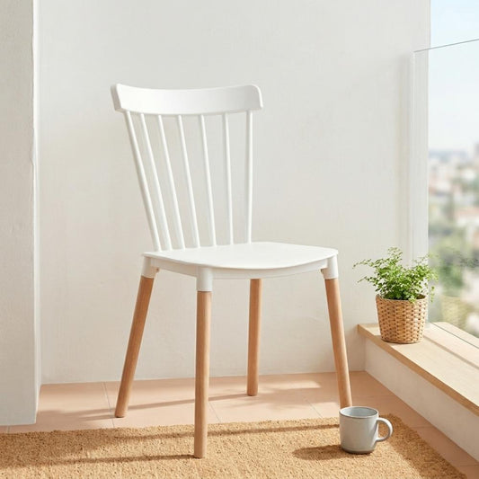 Set de 2 Sillas Georgia, Color Blanco, con Patas de Madera y Diseño Minimalista, vista lateral