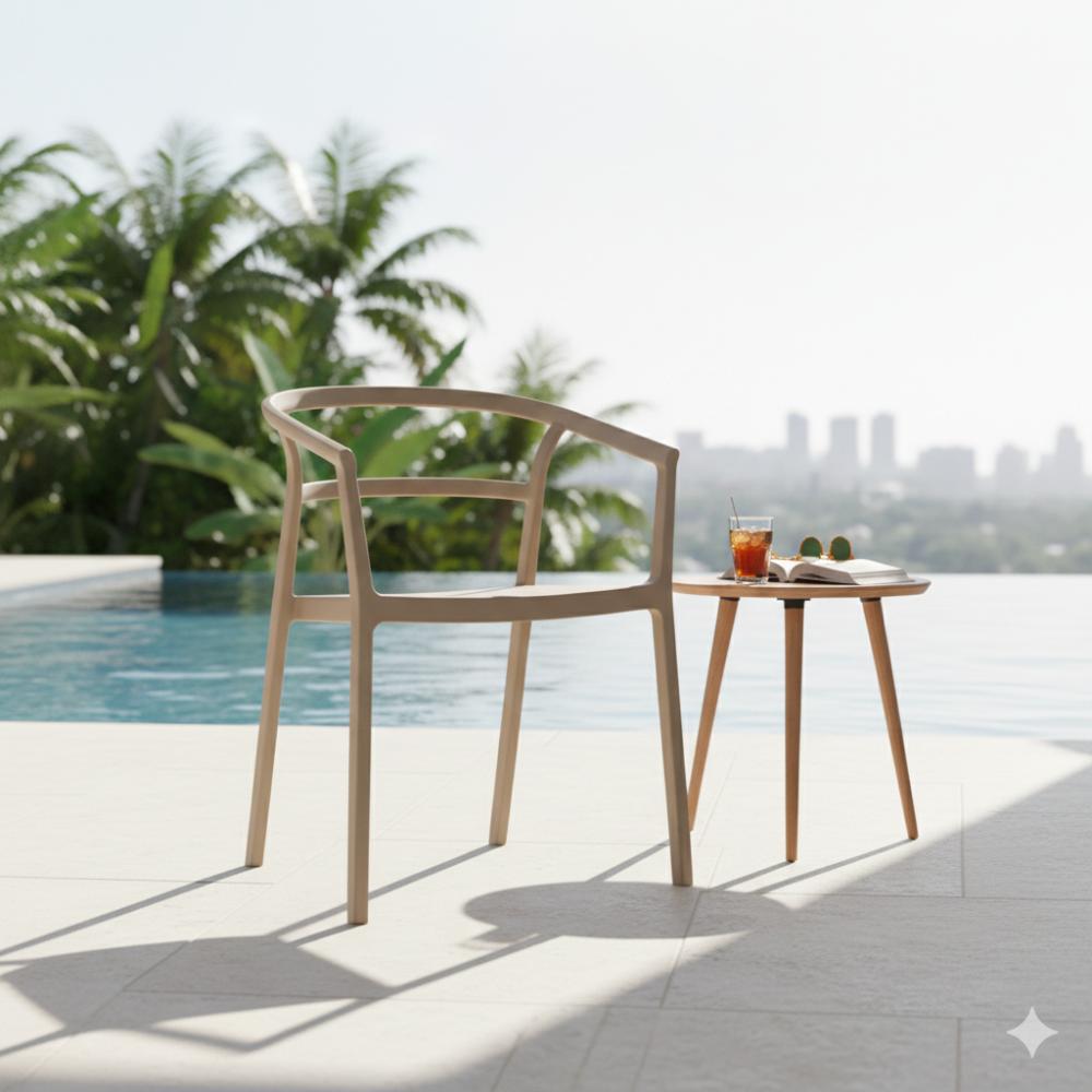 Silla Porto, Taupe, con Espaldar Minimalista y Diseño Moderno, vista lateral