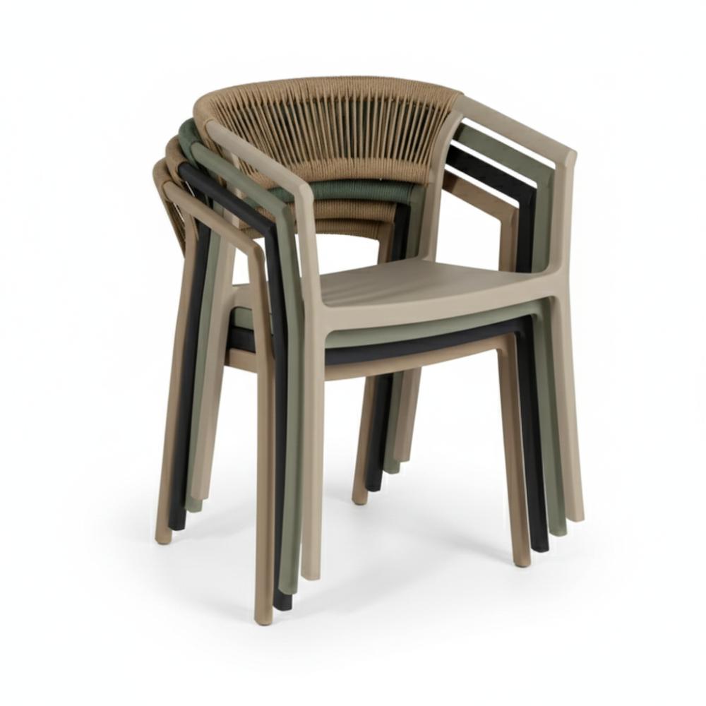 Silla Balí, Gris, con Espaldar en Cuerdas y Diseño Moderno