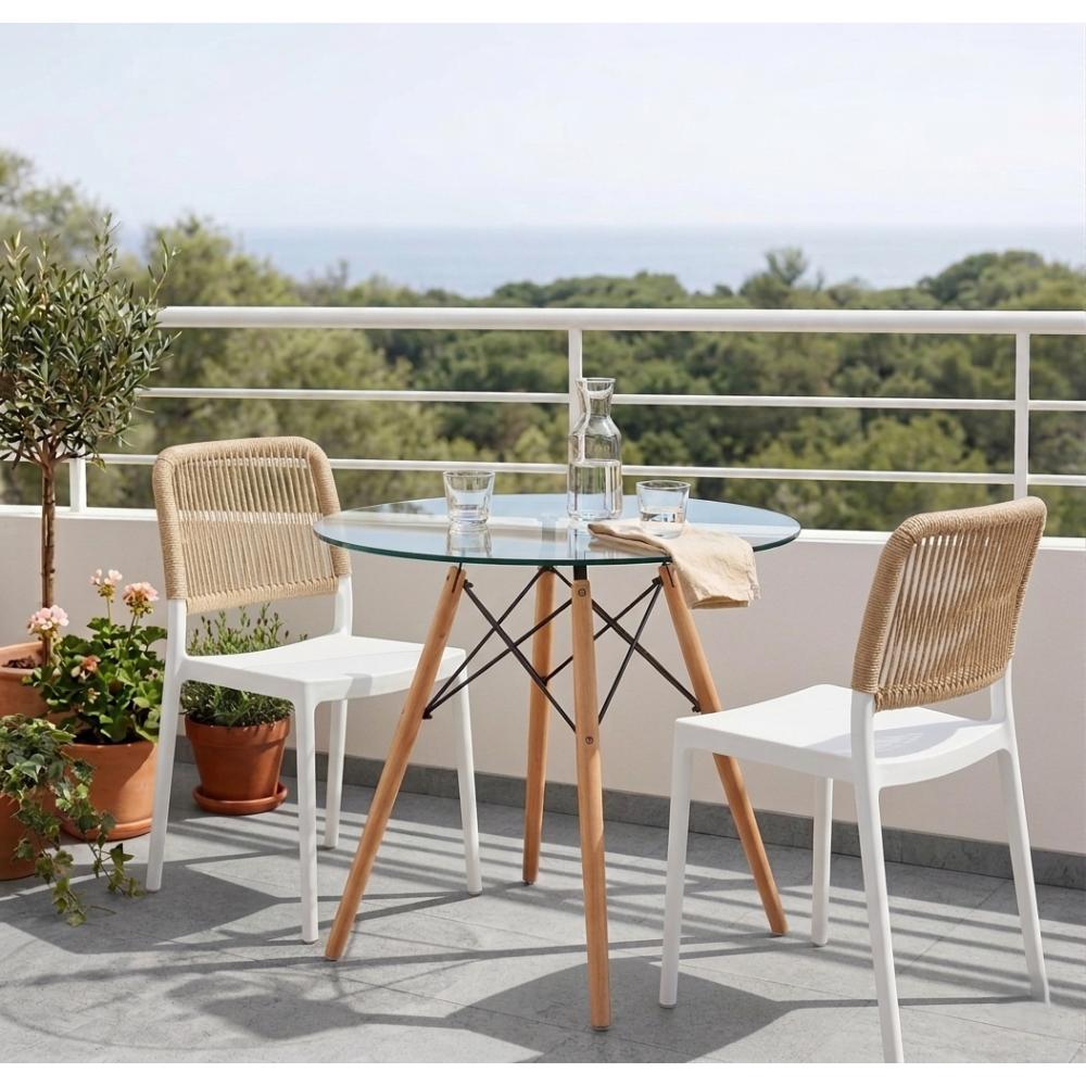 Silla Houston, Color Blanco, con Espaldar Tejido, vista lateral