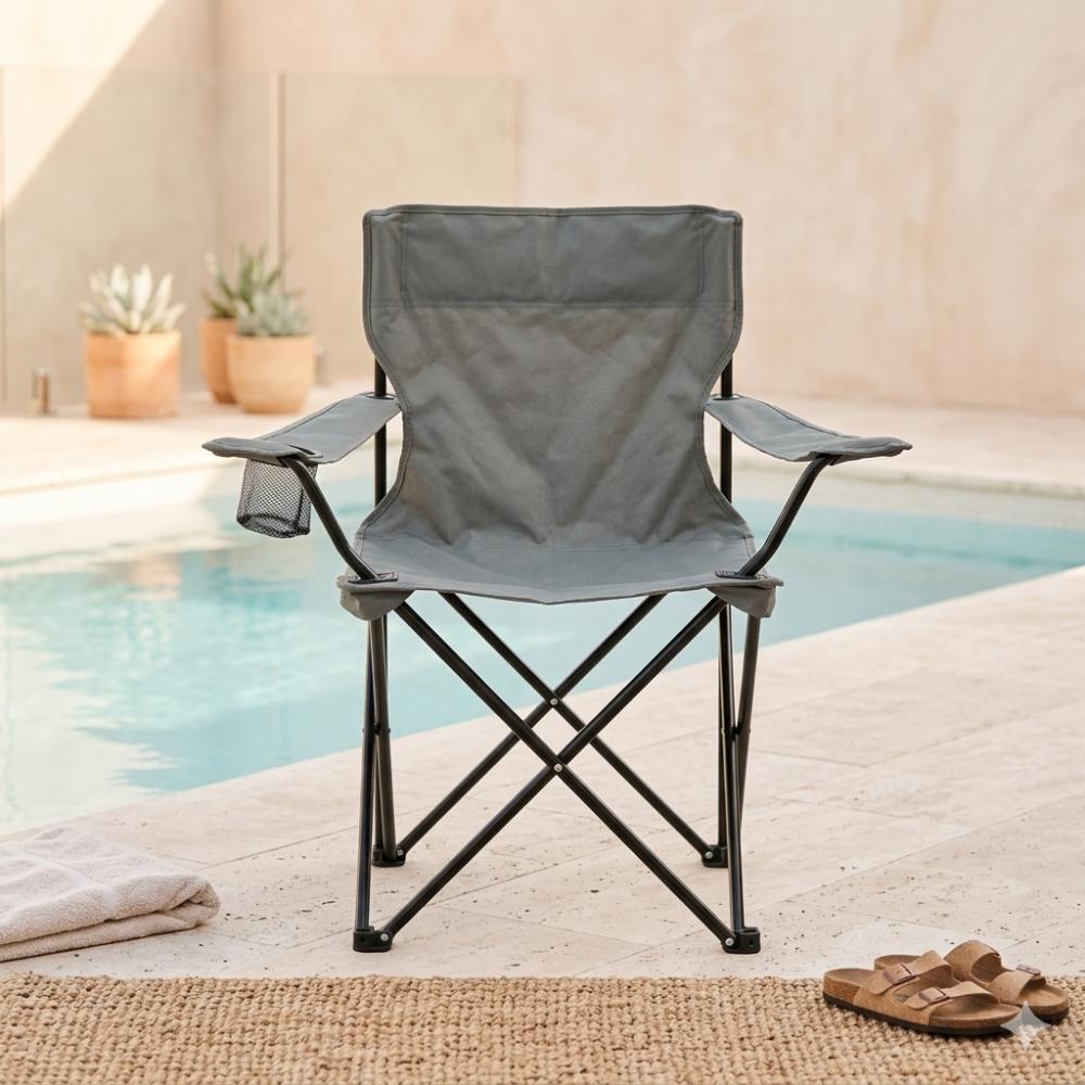 Set de 2 Sillas Plegable Camping Tanzania, Gris Oscuro, Incluye Bolsa de Transporte