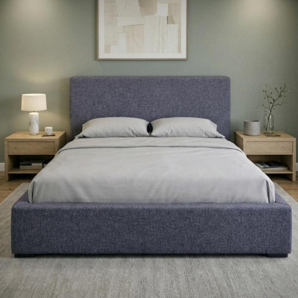 Cama Mecy Lift 140, Gris Oscuro, con Almacenamiento Hidráulico Tapizada, vista lateral