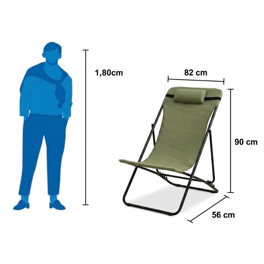 Set de 4 Sillas Plegable Reclinable Zambia, Verde, con Tres Posiciones, vista superior