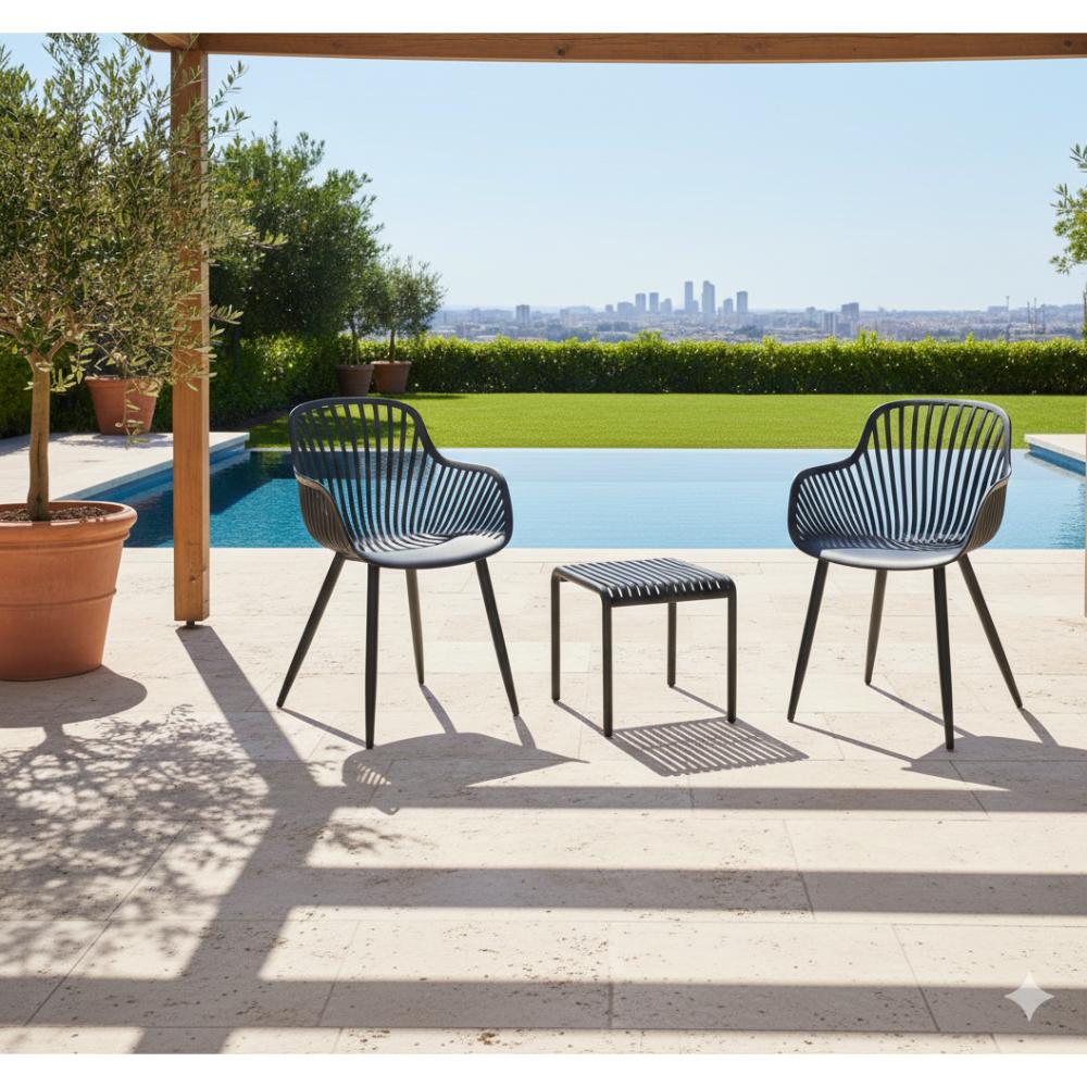 Set de 2 Sillas Victoria, Negro, con Espaldar Minimalista y Diseño Moderno