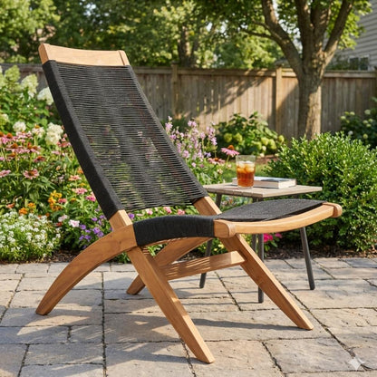Silla plegable Lomy en madera de acacia con cuerdas negro y beige