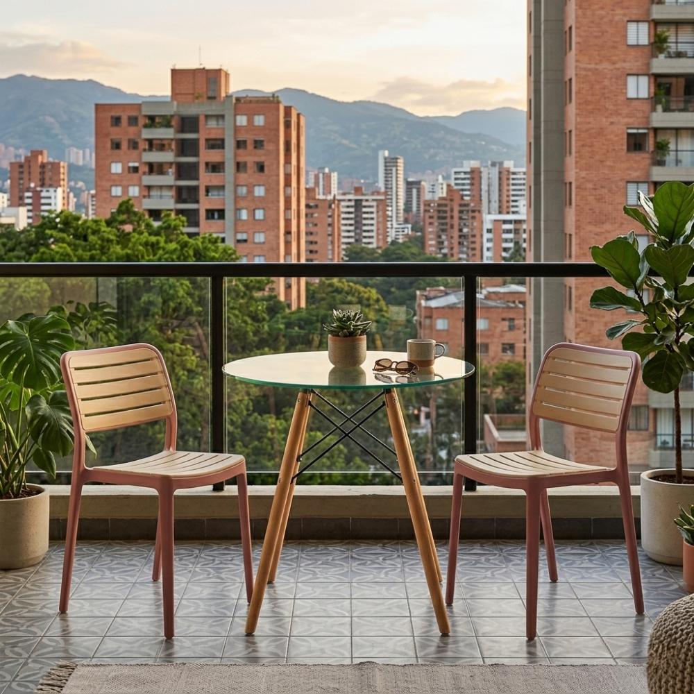 Silla Carolina, Color Terracota y Beige, con Espaldar de Líneas Horizontales