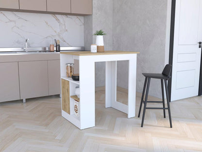 Barra de Cocina Cala, Blanco Duqueza y Macadamia, con Un Cajon y Entrepaños ZF - VIRTUAL MUEBLES